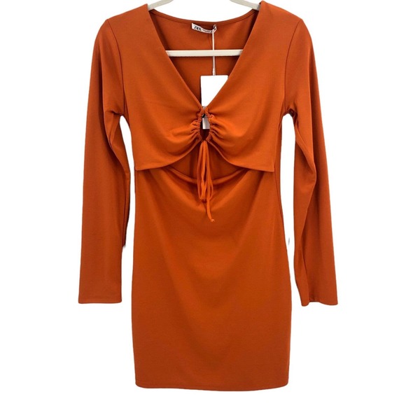 Zara NEW Womens Size Medium Body-Con Cut Out Summer Dress Knee Length Going Out - Picture 9 of 12